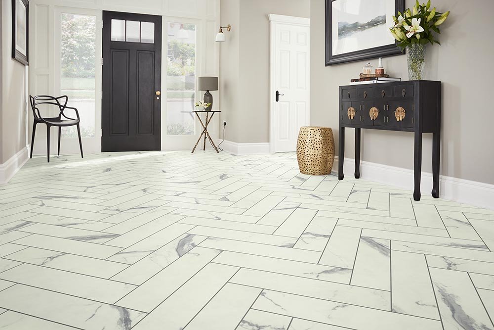 Entry Foyer Luxury Vinyl Tile Herringbone LVT -  Howard Young Flooring in Milton, FL