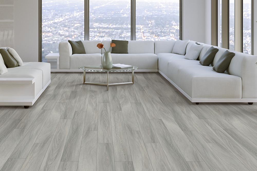 Living Room Gray Greige Luxury Vinyl Plank LVP -  Howard Young Flooring in Milton, FL